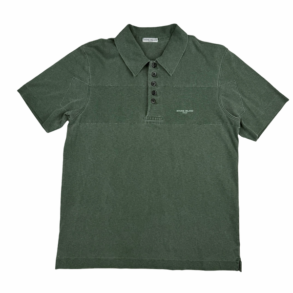 Stone Island Italy 2006 Green Vintage Spellout Cotton Polo - Medium