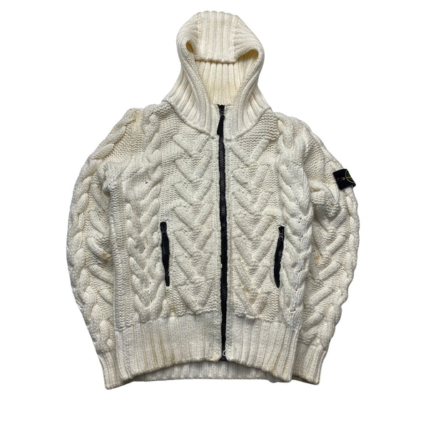 Stone Island 2008 White Cable President Knit Zipped Jumper - XL