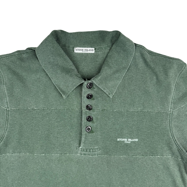 Stone Island Italy 2006 Green Vintage Spellout Cotton Polo - Medium