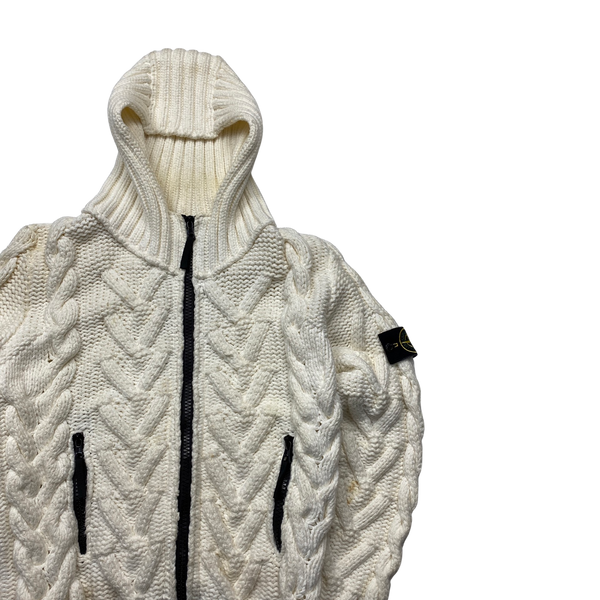 Stone Island 2008 White Cable President Knit Zipped Jumper - XL