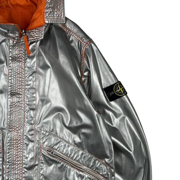 Stone Island Reversible Silver Spaceman Raso Gommato Jacket - Large