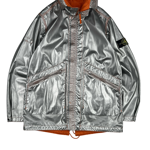 Stone Island Reversible Silver Spaceman Raso Gommato Jacket - Large