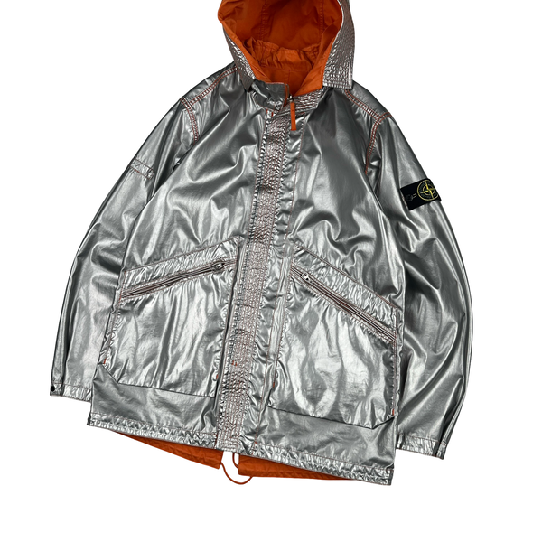 Stone Island Reversible Silver Spaceman Raso Gommato Jacket - Large