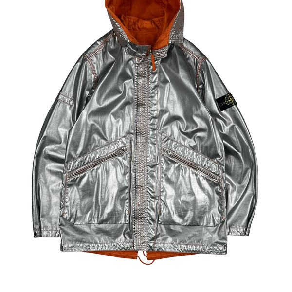Stone Island Reversible Silver Spaceman Raso Gommato Jacket - Large