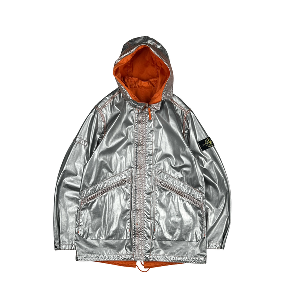 Stone Island Reversible Silver Spaceman Raso Gommato Jacket - Large