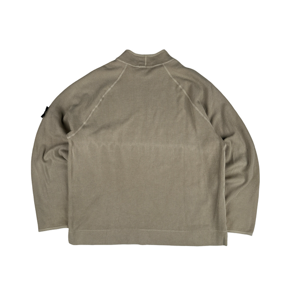 Stone Island 2003 Tan Mock Neck Ribbed Cotton Pullover - XXL