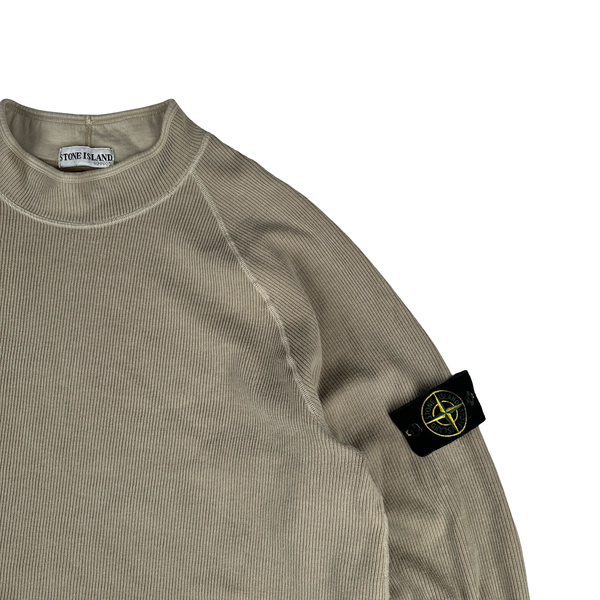 Stone Island 2003 Tan Mock Neck Ribbed Cotton Pullover - XXL
