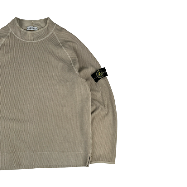 Stone Island 2003 Tan Mock Neck Ribbed Cotton Pullover - XXL