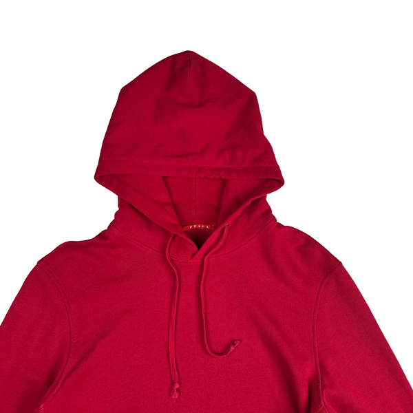 Prada Red Cotton Red Tab Pullover Hoodie - Large