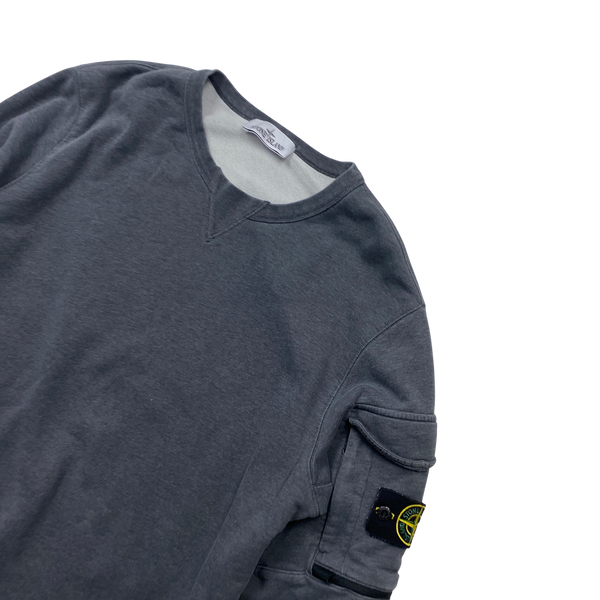 Stone Island Grey Cargo Pocket Crewneck Sweatshirt- Large
