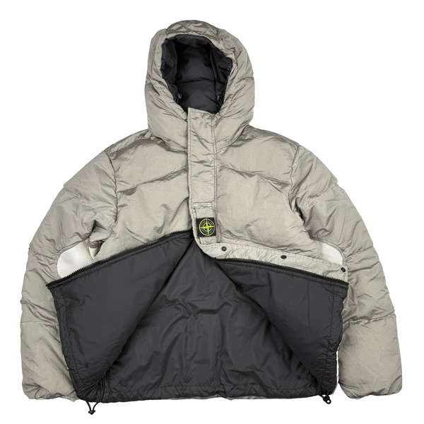 Stone Island 2023 Silver Grey/Black Reversible Nylon Metal Down Centre Badge Puffer Jacket - Medium