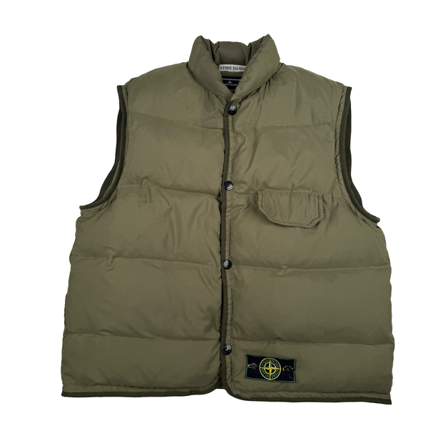 Stone Island Vintage 1994 Khaki Green Nylon Down Gilet - XL