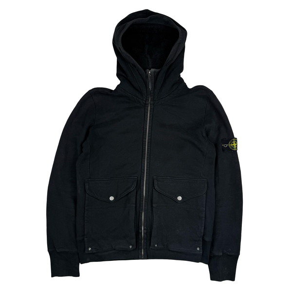 Stone Island 2009 Black Cotton Full Zipped Hoodie - Large