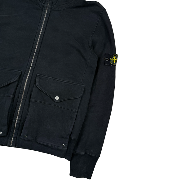 Stone Island 2009 Black Cotton Full Zipped Hoodie - Large