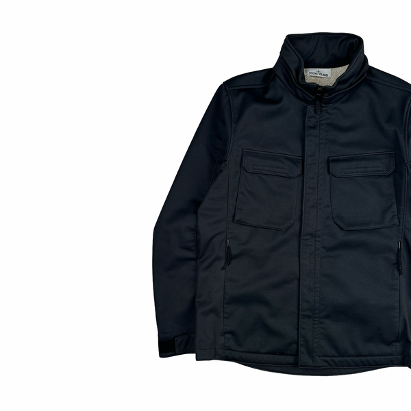 Stone Island Black Soft Shell R Terry Zipped Jacket - XL
