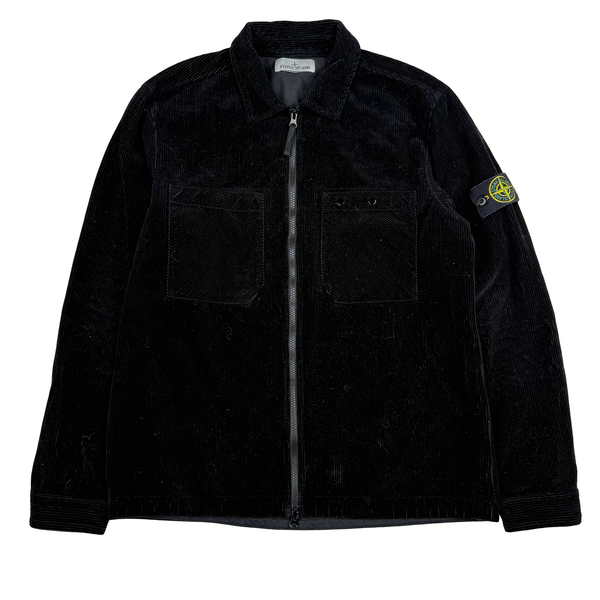 Stone Island 2024 Black Cotton Corduroy Full Zip Overshirt - Large