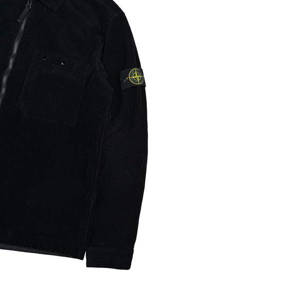 Stone Island 2024 Black Cotton Corduroy Full Zip Overshirt - Large