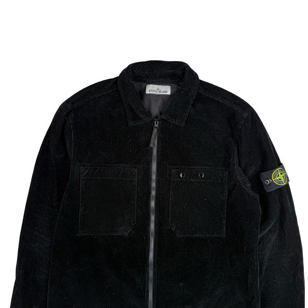 Stone Island 2024 Black Cotton Corduroy Full Zip Overshirt - Large