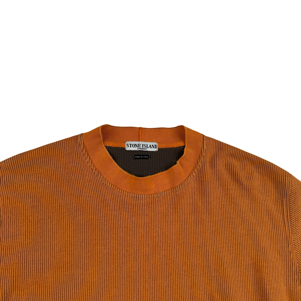 Stone Island Vintage 2004 Orange Cotton/Nylon Blend Knit Compass Jumper - XL