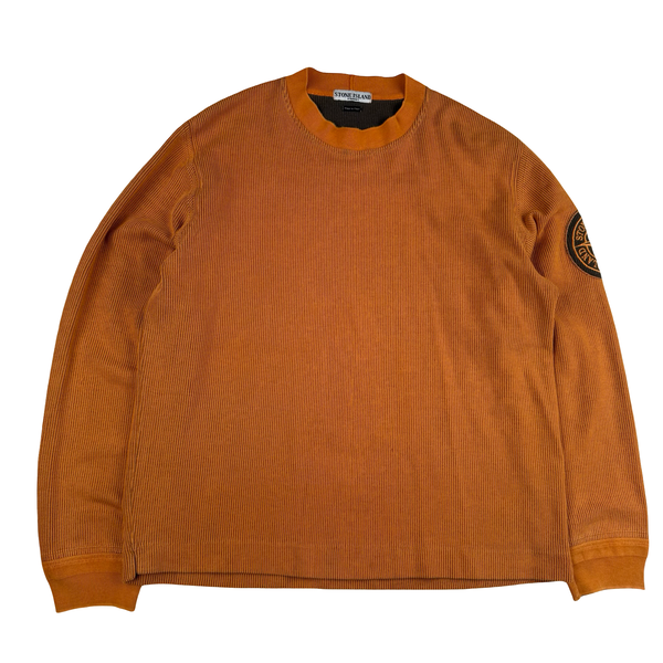 Stone Island Vintage 2004 Orange Cotton/Nylon Blend Knit Compass Jumper - XL