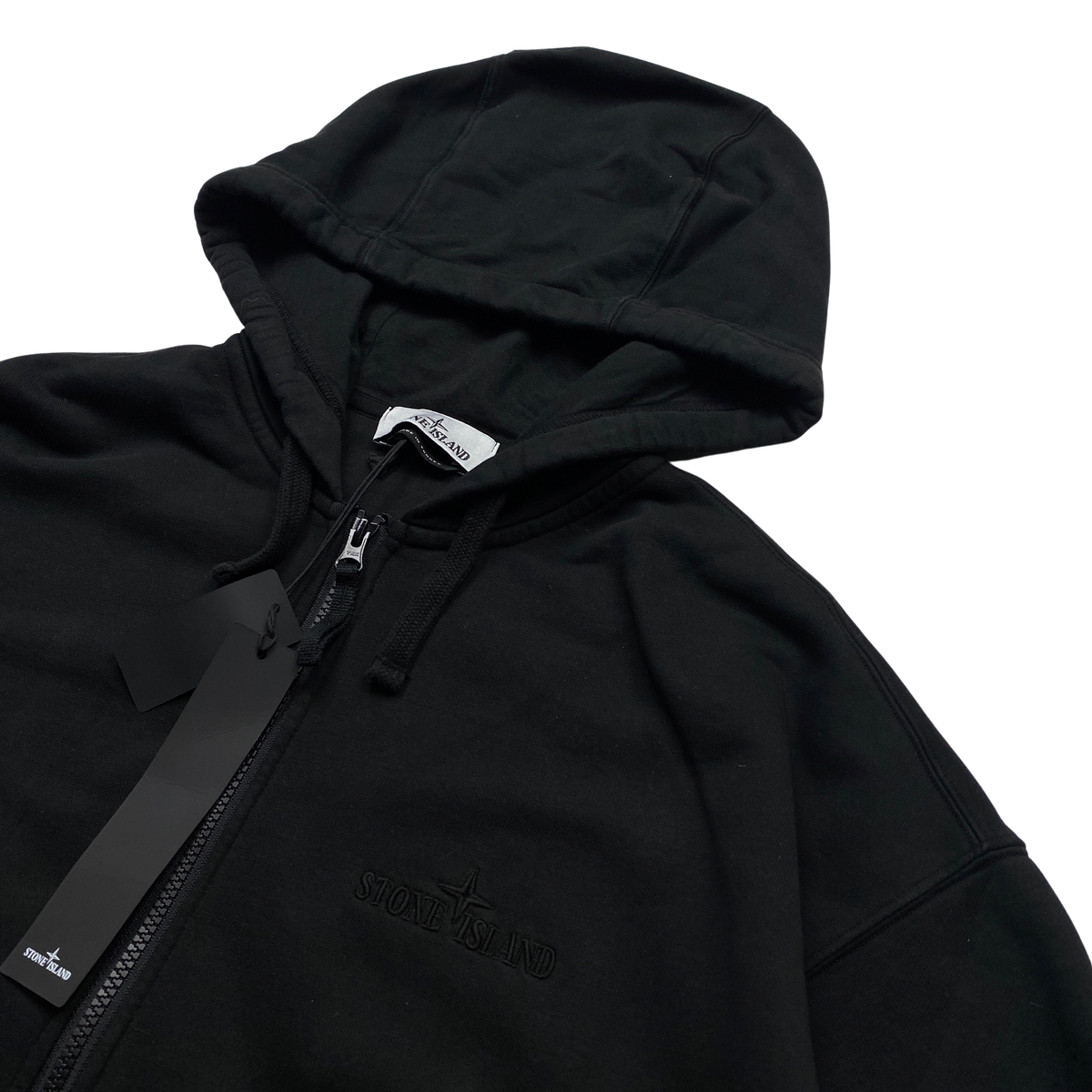 Stone Island 2023 Black Spellout Zipup Cotton Hoodie - Large – Mat's Island