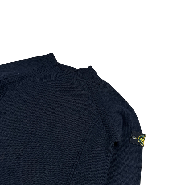 Stone Island 2001 Navy Lana Wool Vintage Ribbed High Neck Jumper - XL