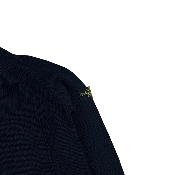 Stone Island 2001 Navy Lana Wool Vintage Ribbed High Neck Jumper - XL