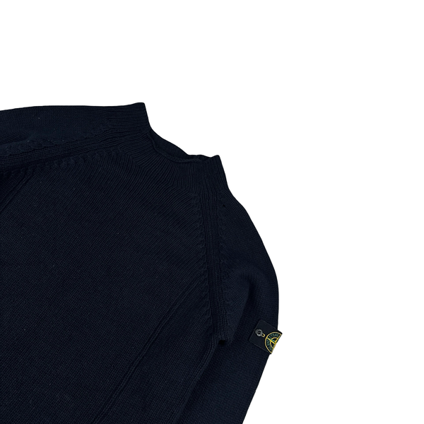 Stone Island 2001 Navy Lana Wool Vintage Ribbed High Neck Jumper - XL