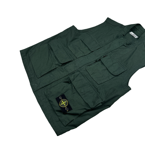 Stone Island 2025 Green Canvas Weave Cotton Vest - Large