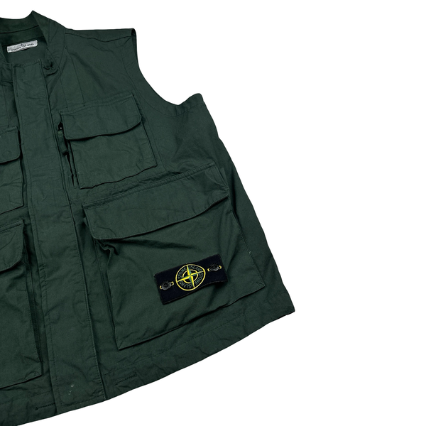 Stone Island 2025 Green Canvas Weave Cotton Vest - Large
