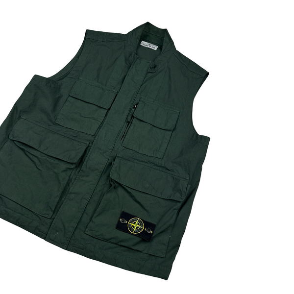 Stone Island 2025 Green Canvas Weave Cotton Vest - Large