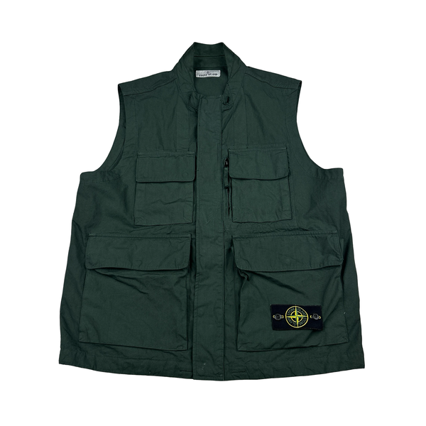 Stone Island 2025 Green Canvas Weave Cotton Vest - Large