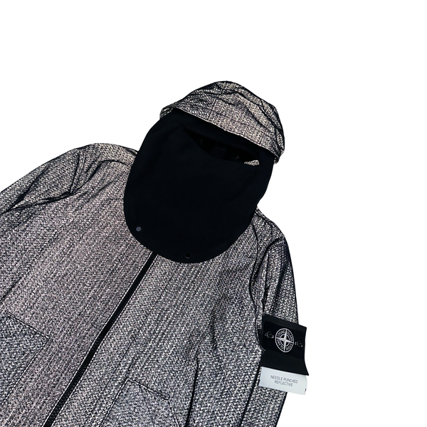Stone Island 2022 Black Needle Punched Reflective Balaclava Jacket - XL