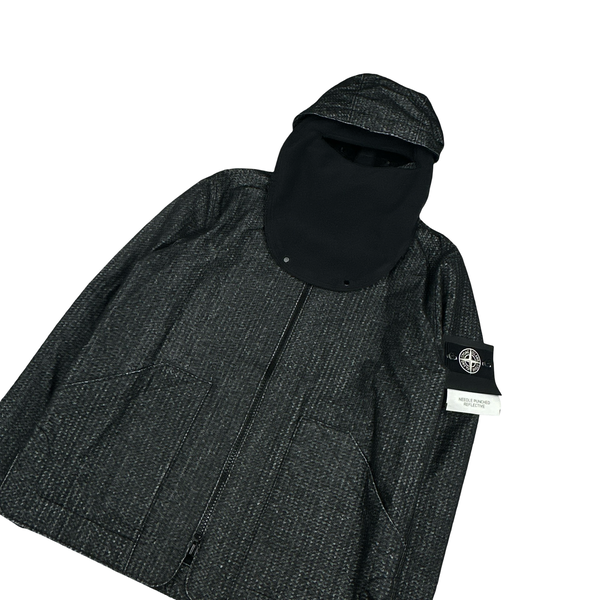 Stone Island 2022 Black Needle Punched Reflective Balaclava Jacket - XL