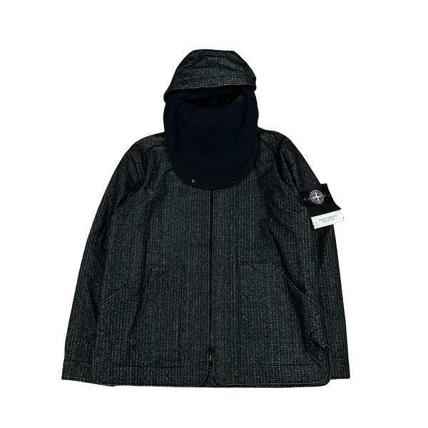 Stone Island 2022 Black Needle Punched Reflective Balaclava Jacket - XL