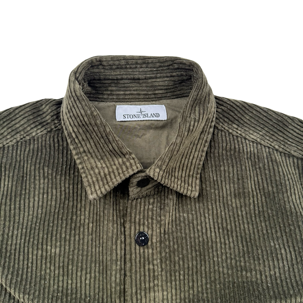 Stone Island 2023 Khaki Green Cotton Corduroy Buttoned Overshirt - Large