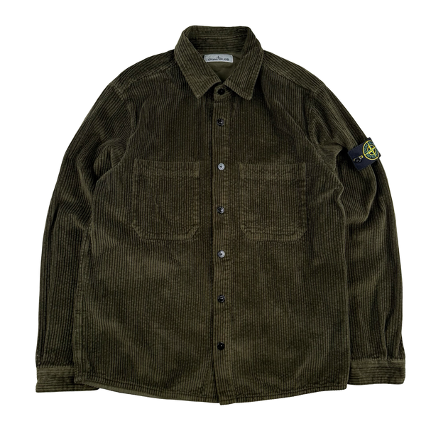 Stone Island 2023 Khaki Green Cotton Corduroy Buttoned Overshirt - Large