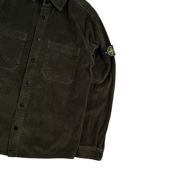 Stone Island 2023 Khaki Green Cotton Corduroy Buttoned Overshirt - Large