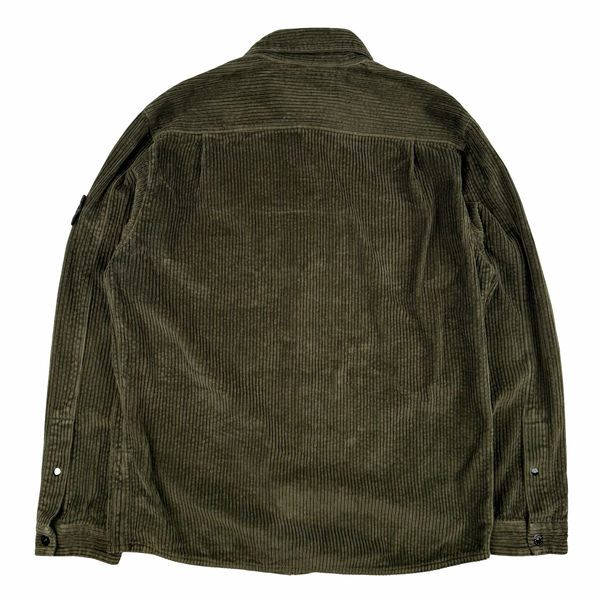 Stone Island 2023 Khaki Green Cotton Corduroy Buttoned Overshirt - Large