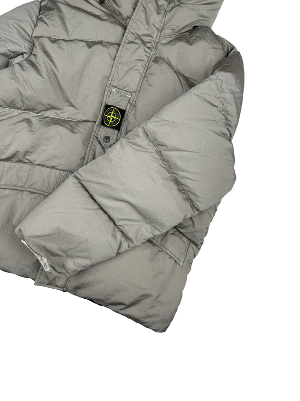 Stone Island 2023 Silver Grey/Black Reversible Nylon Metal Down Centre Badge Puffer Jacket - Medium