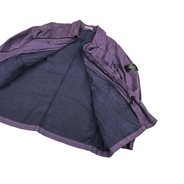 Stone Island 1998 Purple Vintage Lino Flax Blend Green Edge Jacket - XL