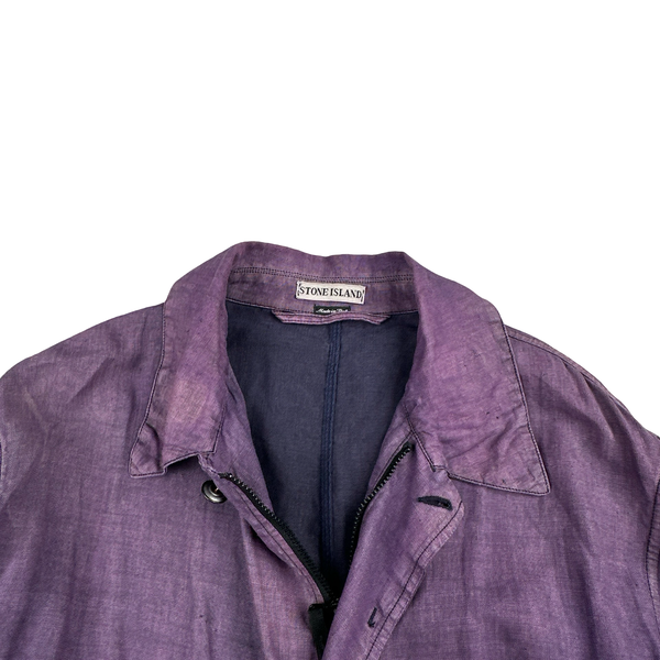 Stone Island 1998 Purple Vintage Lino Flax Blend Green Edge Jacket - XL