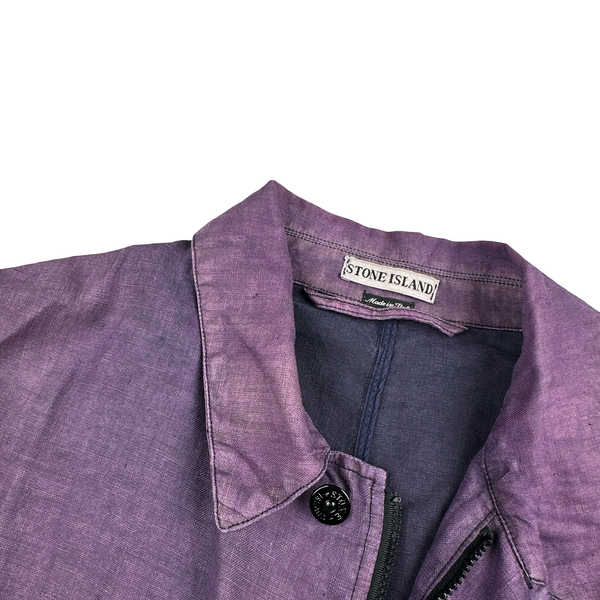 Stone Island 1998 Purple Vintage Lino Flax Blend Green Edge Jacket - XL