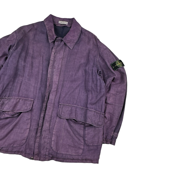 Stone Island 1998 Purple Vintage Lino Flax Blend Green Edge Jacket - XL