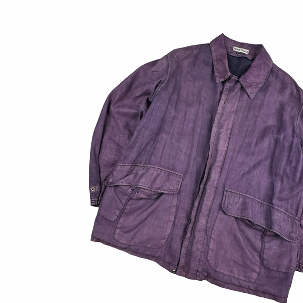 Stone Island 1998 Purple Vintage Lino Flax Blend Green Edge Jacket - XL