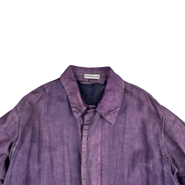 Stone Island 1998 Purple Vintage Lino Flax Blend Green Edge Jacket - XL