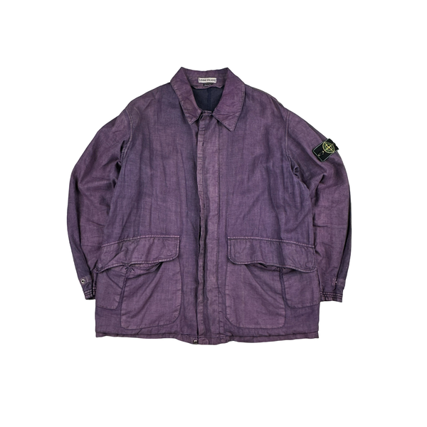 Stone Island 1998 Purple Vintage Lino Flax Blend Green Edge Jacket - XL