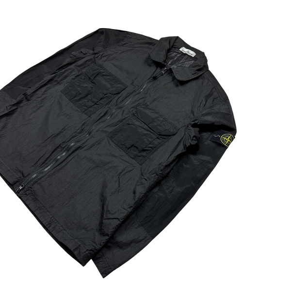 Stone Island 2019 Black Nylon Metal Rip Stop Overshirt - Large