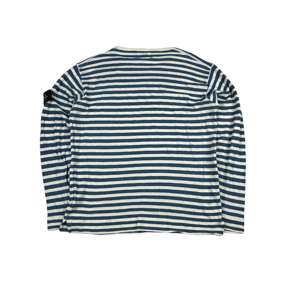 Stone Island 2008 White/Blue Stripped Cotton Crewneck Pullover Lightweight Jumper - XXL