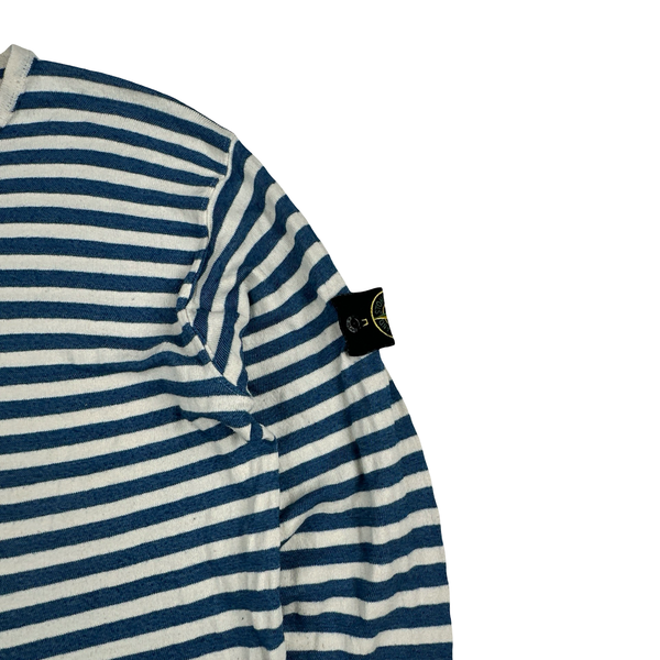 Stone Island 2008 White/Blue Stripped Cotton Crewneck Pullover Lightweight Jumper - XXL